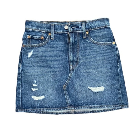 Levi’s Deconstructed High Rise Distressed Denim Skirt - Picture 2 of 5